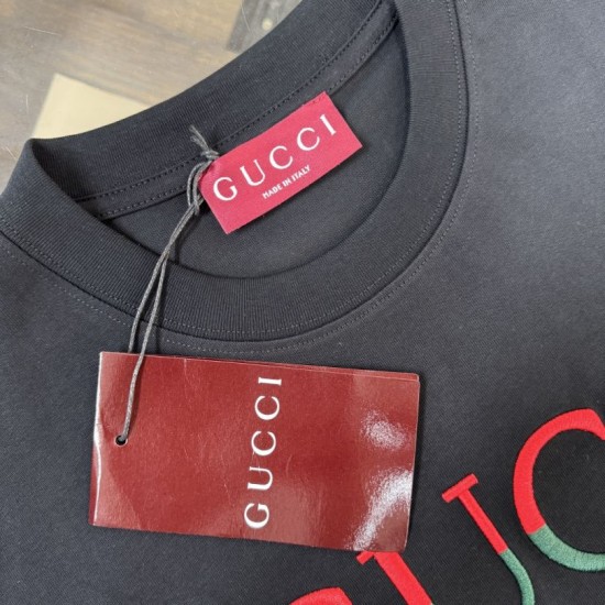 Replica Maglietta girocollo Gucci unisex nera/albicocca 02 Imitazione Outlet