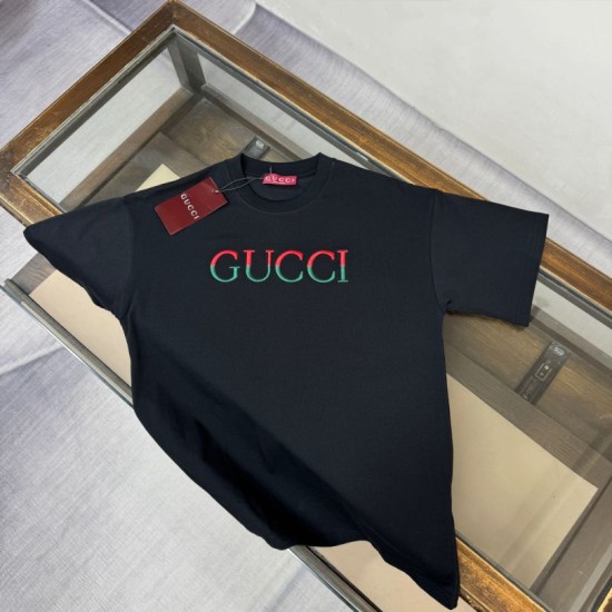 Replica Maglietta girocollo Gucci unisex nera/albicocca 02 Imitazione Outlet