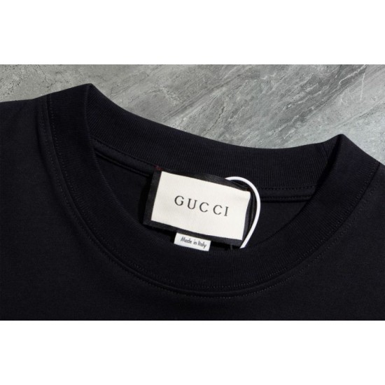Replica Maglietta girocollo Gucci unisex nera/albicocca 05 Imitazione Outlet