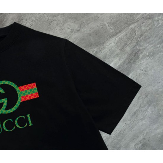 Replica Maglietta girocollo Gucci unisex nera/albicocca 05 Imitazione Outlet
