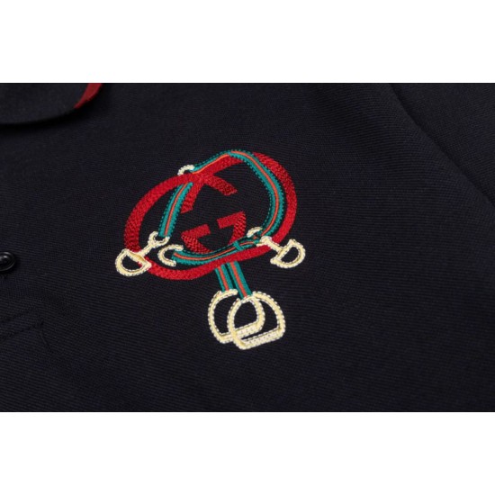 Replica Polo Gucci con ricamo a doppia GG e morsetto 01 Imitazione Outlet