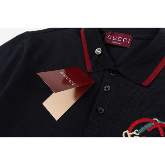 Replica Polo Gucci con ricamo a doppia GG e morsetto 01 Imitazione Outlet