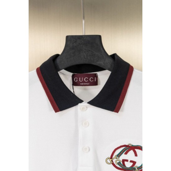 Replica Polo Gucci con ricamo a doppia GG e morsetto 02 Imitazione Outlet