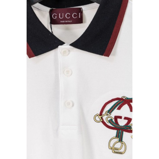 Replica Polo Gucci con ricamo a doppia GG e morsetto 02 Imitazione Outlet