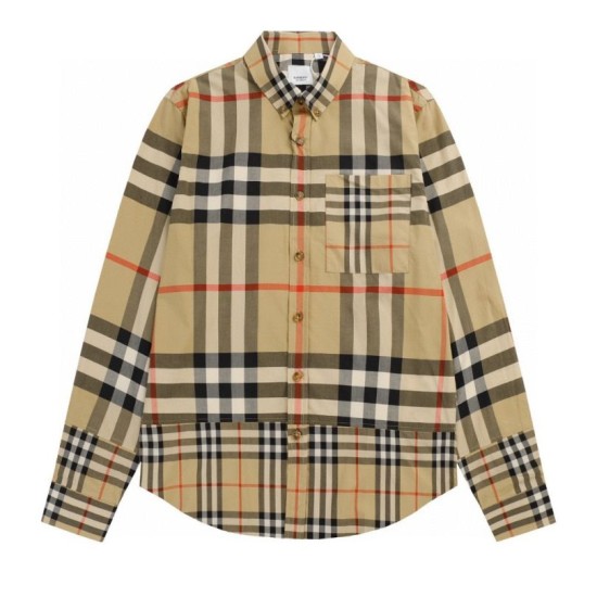 Perfetto Replica Camicia Burberry a maniche lunghe con patchwork scozzese Imitazione Outlet