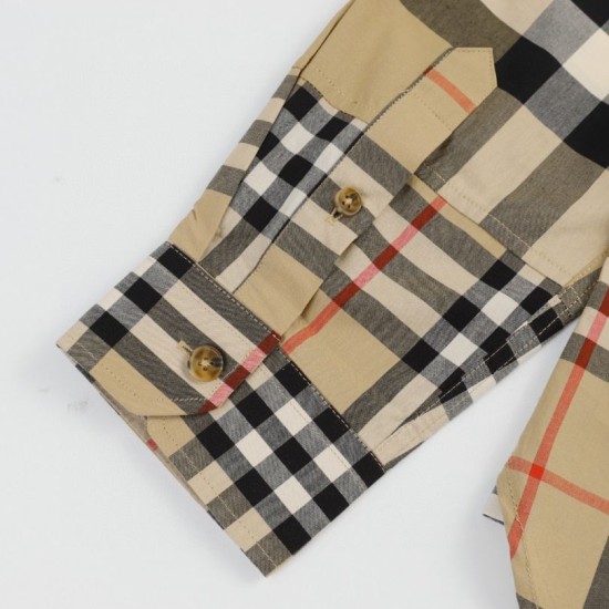 Perfetto Replica Camicia Burberry a maniche lunghe con patchwork scozzese Imitazione Outlet