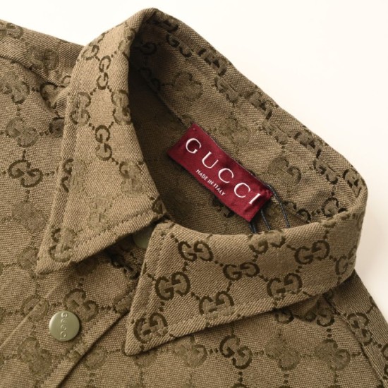Perfetto Replica Giacca-camicia Gucci con colletto alla coreana e motivo Doppia G in jacquard all-over Imitazione Outlet