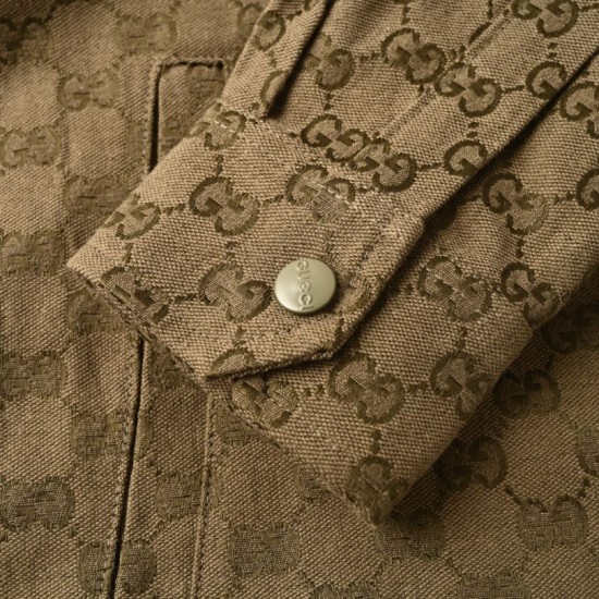 Perfetto Replica Giacca-camicia Gucci con colletto alla coreana e motivo Doppia G in jacquard all-over Imitazione Outlet