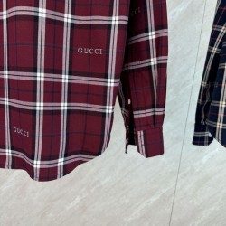 Perfetto Replica Camicia Gucci a maniche lunghe con colletto jacquard scozzese Imitazione Outlet