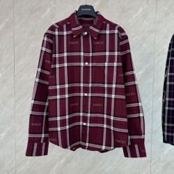 Perfetto Replica Camicia Gucci a maniche lunghe con colletto jacquard scozzese Imitazione Outlet