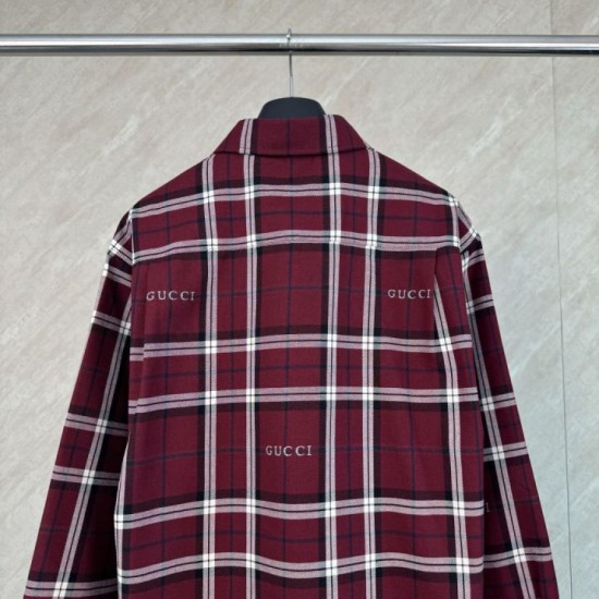 Perfetto Replica Camicia Gucci a maniche lunghe con colletto jacquard scozzese Imitazione Outlet