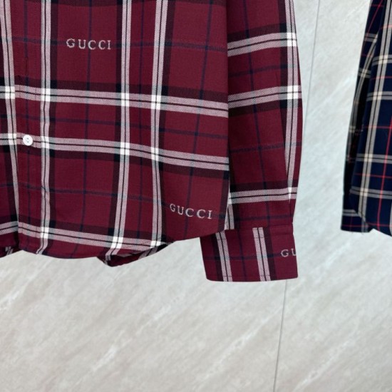 Perfetto Replica Camicia Gucci a maniche lunghe con colletto jacquard scozzese Imitazione Outlet
