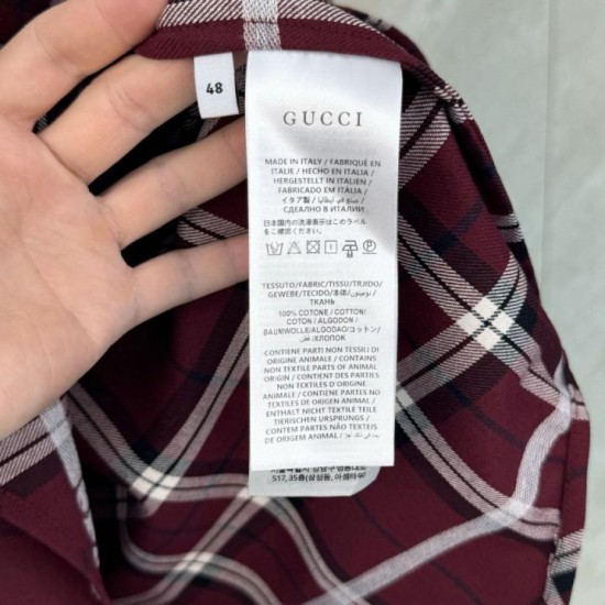 Perfetto Replica Camicia Gucci a maniche lunghe con colletto jacquard scozzese Imitazione Outlet
