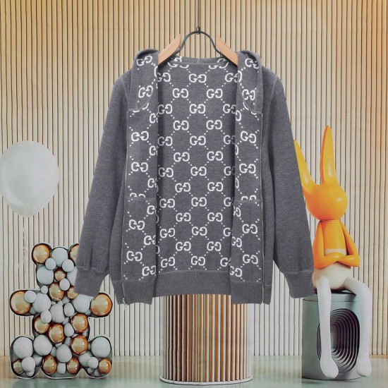 Perfetto Replica Giacca Gucci classica cappuccio in misto cashmere jacquard con doppia G Imitazione Outlet