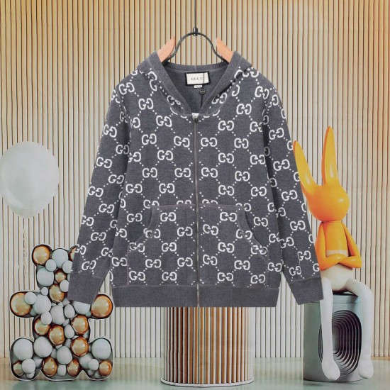 Perfetto Replica Giacca Gucci classica cappuccio in misto cashmere jacquard con doppia G Imitazione Outlet