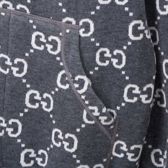 Perfetto Replica Giacca Gucci classica cappuccio in misto cashmere jacquard con doppia G Imitazione Outlet