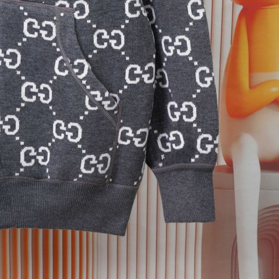Perfetto Replica Giacca Gucci classica cappuccio in misto cashmere jacquard con doppia G Imitazione Outlet