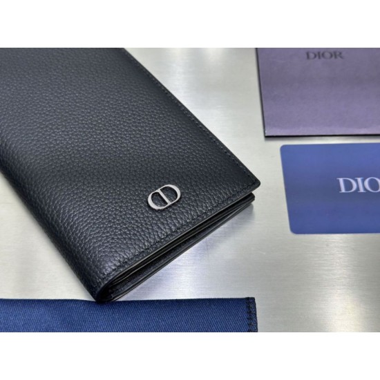 Replica Portafoglio verticale Dior CD Icon in pelle di vitello martellata nera Imitazione Outlet Online