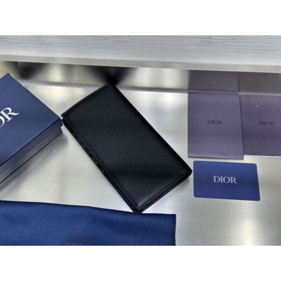 Replica Portafoglio verticale Dior CD Icon in pelle di vitello martellata nera Imitazione Outlet Online