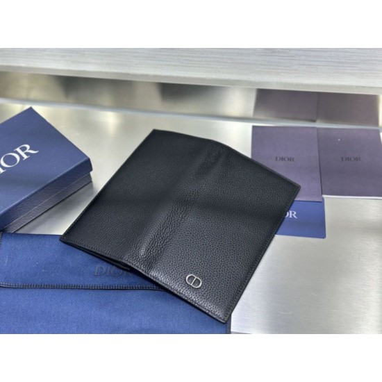 Replica Portafoglio verticale Dior CD Icon in pelle di vitello martellata nera Imitazione Outlet Online