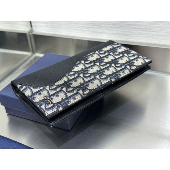 Replica Portafoglio lungo verticale Dior Saddle Dior Oblique jacquard nero Imitazione Outlet Online
