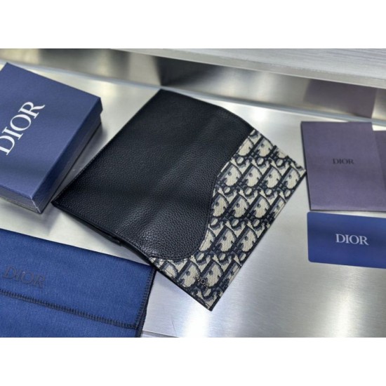 Replica Portafoglio lungo verticale Dior Saddle Dior Oblique jacquard nero Imitazione Outlet Online