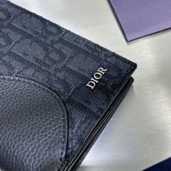 Replica Portafoglio verticale lungo da uomo Dior Saddle jacquard obliquo nero Imitazione Outlet Online