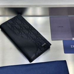 Replica Portafoglio verticale lungo da uomo Dior Saddle jacquard obliquo nero Imitazione Outlet Online