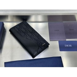 Replica Portafoglio verticale lungo da uomo Dior Saddle jacquard obliquo nero Imitazione Outlet Online