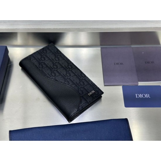 Replica Portafoglio verticale lungo da uomo Dior Saddle jacquard obliquo nero Imitazione Outlet Online