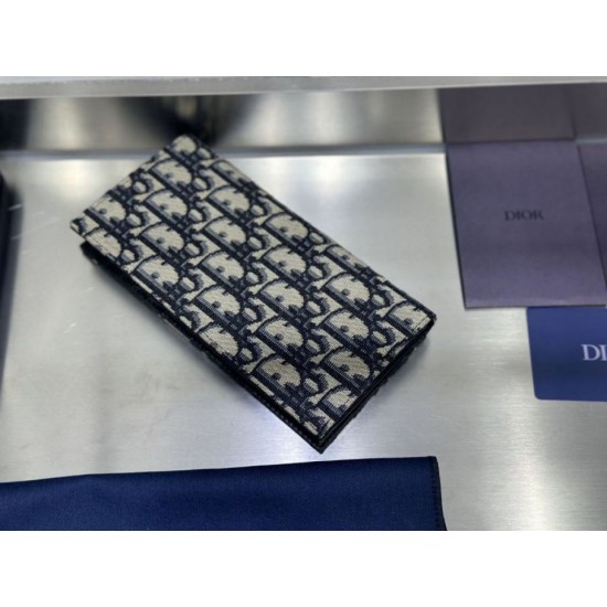 Replica Portafoglio verticale lungo Dior in jacquard obliquo beige/nero Imitazione Outlet Online