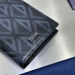 Replica Portafoglio lungo verticale da uomo Dior con motivo a diamante CD Imitazione Outlet Online