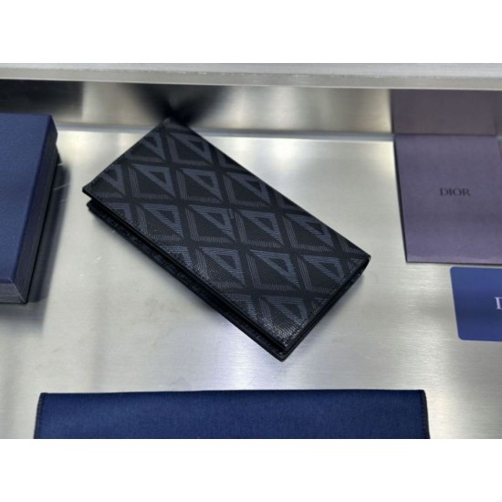 Replica Portafoglio lungo verticale da uomo Dior con motivo a diamante CD Imitazione Outlet Online