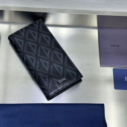 Replica Portafoglio lungo verticale da uomo Dior con motivo a diamante CD Imitazione Outlet Online