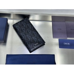 Replica Portafoglio lungo verticale da uomo Dior con motivo a diamante CD Imitazione Outlet Online
