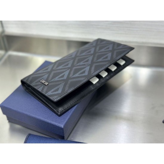Replica Portafoglio lungo verticale da uomo Dior con motivo a diamante CD Imitazione Outlet Online