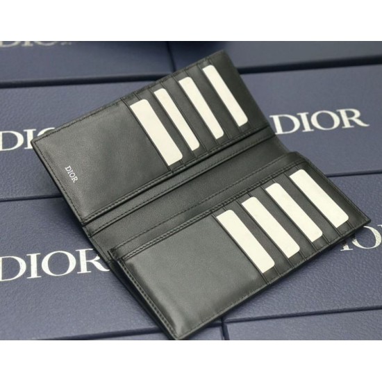 Replica Portafoglio lungo verticale da uomo Dior con motivo a diamante CD Imitazione Outlet Online