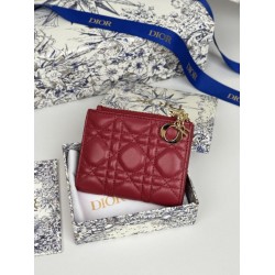 Replica Portacarte Lady Dior con patta e liconica impuntura Cannage Rossa Imitazione Outlet Online