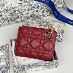 Replica Portacarte Lady Dior con patta e liconica impuntura Cannage Rossa Imitazione Outlet Online