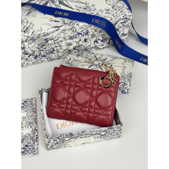 Replica Portacarte Lady Dior con patta e liconica impuntura Cannage Rossa Imitazione Outlet Online