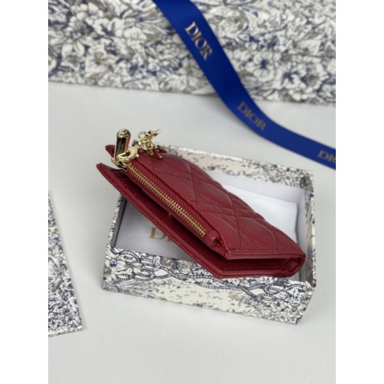 Replica Portacarte Lady Dior con patta e liconica impuntura Cannage Rossa Imitazione Outlet Online