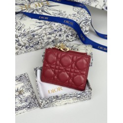 Replica Portacarte Lady Dior con patta e liconica impuntura Cannage Rossa Imitazione Outlet Online