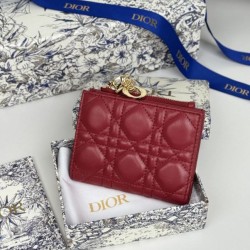 Replica Portacarte Lady Dior con patta e liconica impuntura Cannage Rossa Imitazione Outlet Online