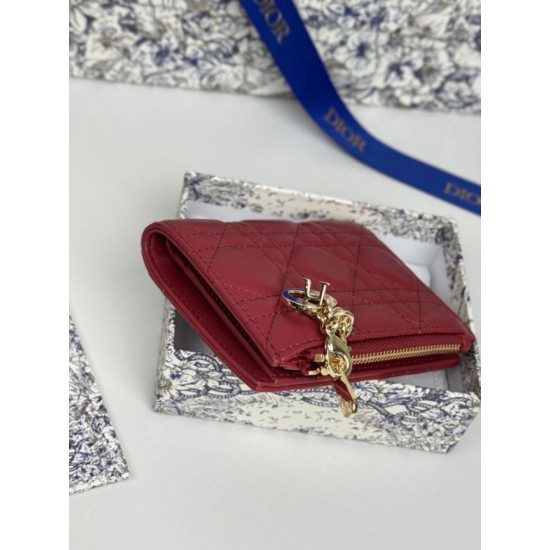 Replica Portacarte Lady Dior con patta e liconica impuntura Cannage Rossa Imitazione Outlet Online