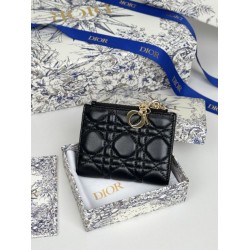 Replica Portacarte Lady Dior con patta e liconica impuntura Cannage Nero Imitazione Outlet Online