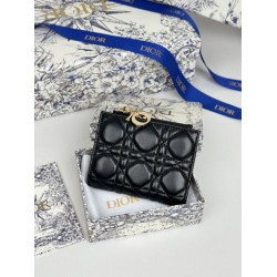 Replica Portacarte Lady Dior con patta e liconica impuntura Cannage Nero Imitazione Outlet Online