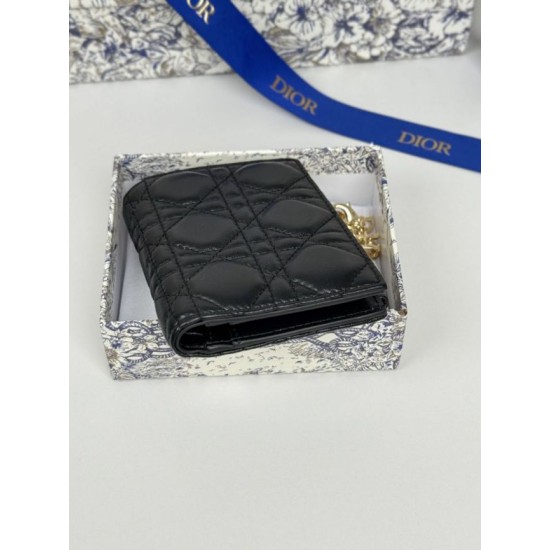 Replica Portacarte Lady Dior con patta e liconica impuntura Cannage Nero Imitazione Outlet Online