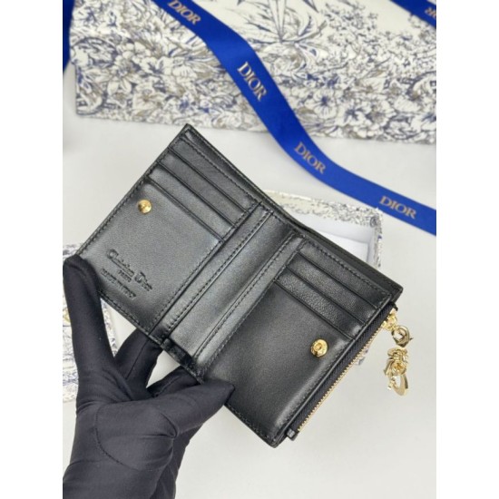 Replica Portacarte Lady Dior con patta e liconica impuntura Cannage Nero Imitazione Outlet Online