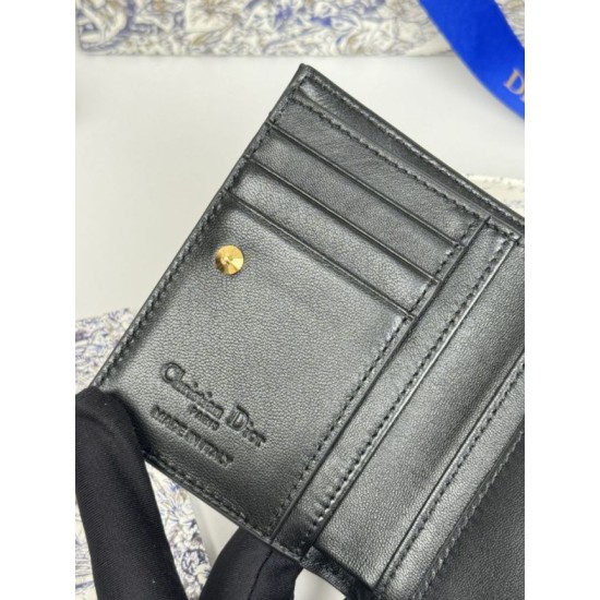 Replica Portacarte Lady Dior con patta e liconica impuntura Cannage Nero Imitazione Outlet Online