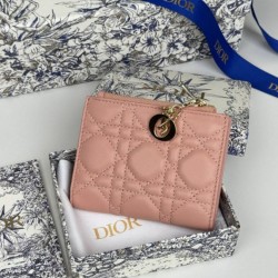 Replica Portafoglio Dior Caro Dahlia in morbida pelle di vitello cannage Rosa Imitazione Outlet Online